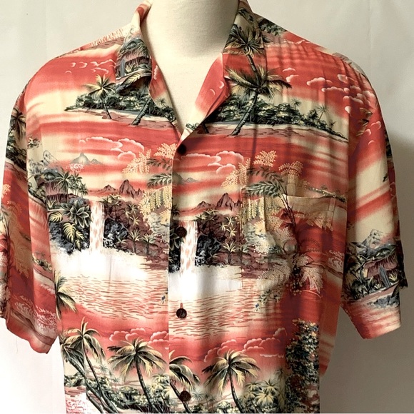 Vintage Kalaheo Hawaiian Camp Shirt Tropical Beach Palm Trees Mountains XXL - Picture 1 of 8